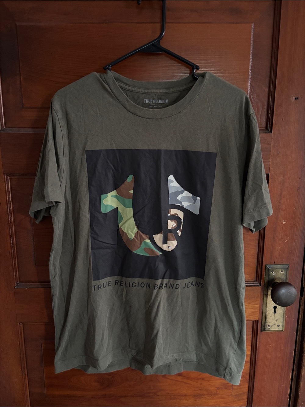 True Religion Olive Short-Sleeve Tee with Camo Logo